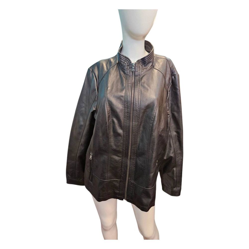 Giacca Women Black Leather Jacket Womens Size 1X - Picture 2 of 10